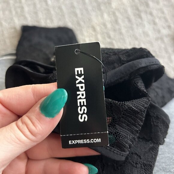 Express Women Medium M Black Lace Top Zip Back Stretch Fitted Goth 90s Rock Y2k - Picture 5 of 11